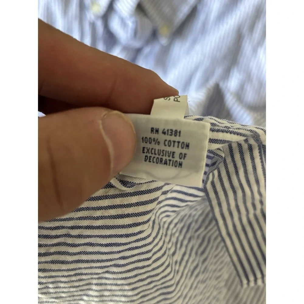 Mens Polo Ralph Lauren Dress Shirt XL Blue Button Cotton Short Sleeve Seersucker